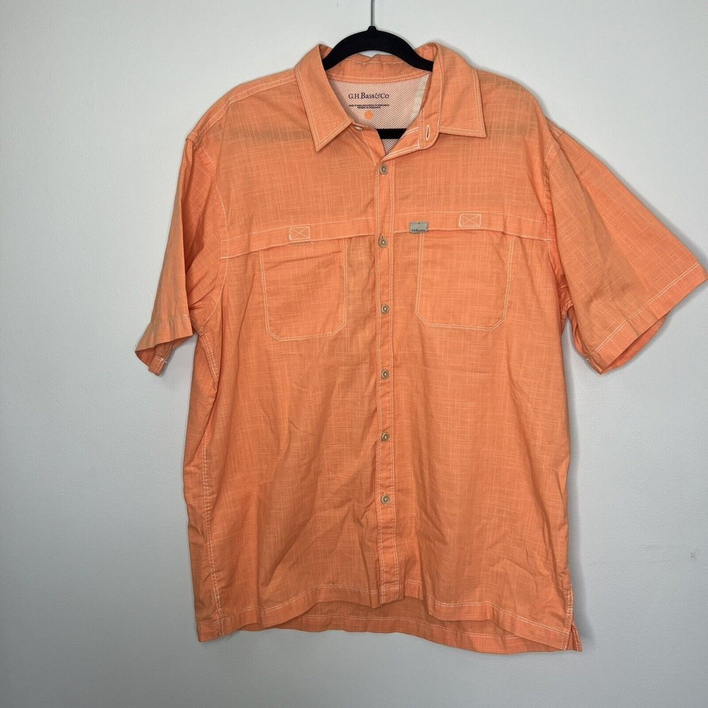 G.H Bass Co Shirt Men's Large Orange Button Down Short Sleeve Shirt Outdoors